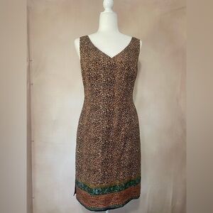 Mica women's 6 leopard print mixed media silk blend knee length dress EUC